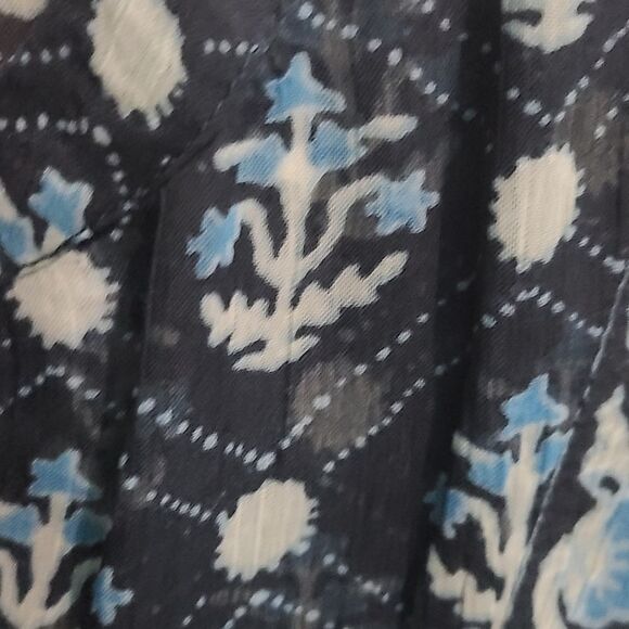 Lucky Brand Blue Long Sleeves Notch Neck Border Print Blouse - Picture 5 of 15